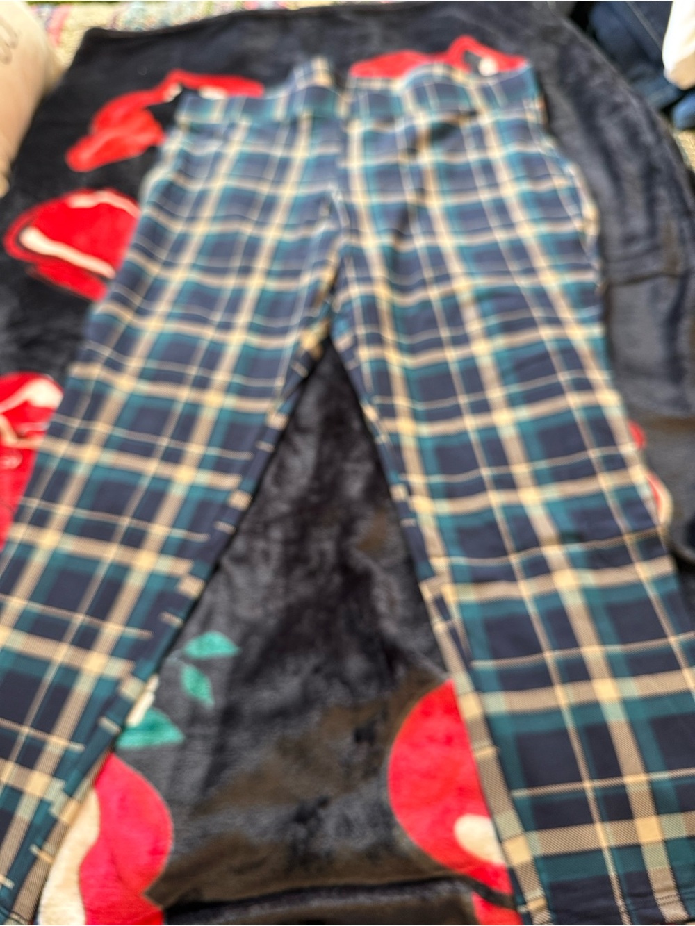 torrid Navy Teal Cream Plaid Straight-Leg Pants
